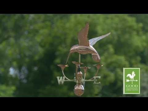 Good Directions 913P Hummingbird With Flowers Weathervane - Polished Copper