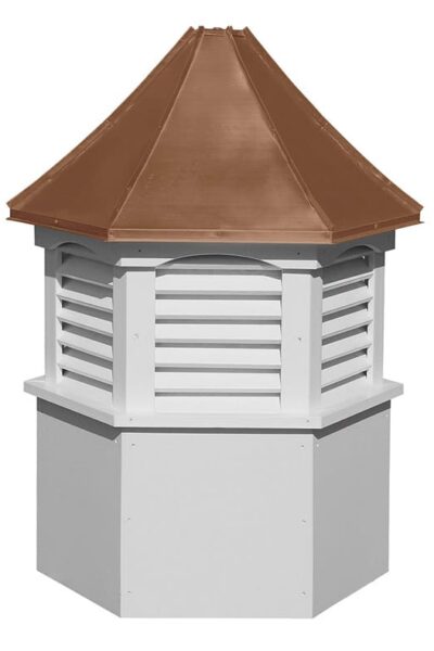 hexagon vinyl cupola topper with louvers and concave copper roof