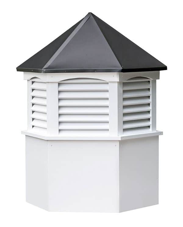 hexagon vinyl cupola with louvers and straight aluminum roof