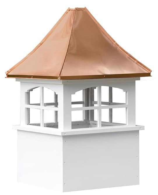 medium square vinyl antique cupola with windows and concave copper roof