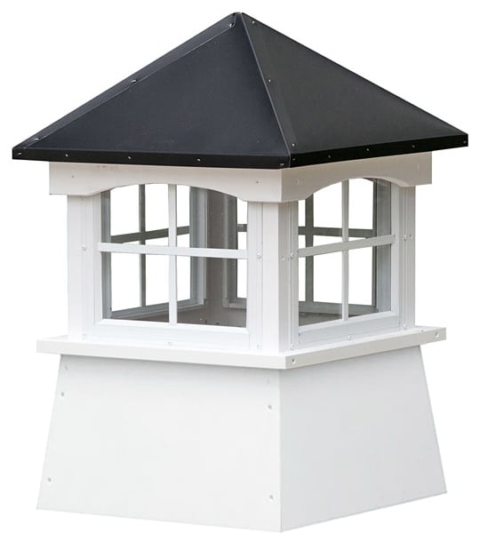 small square vinyl cupola with windows and straight aluminum roof