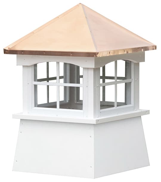 small square vinyl cupola with windows and straight copper roof