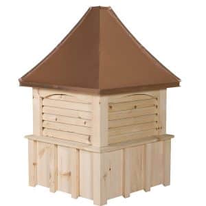 square white pine amish cupola with louvers and concave copper roof