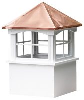 medium square vinyl cupola with windows and straight copper roof