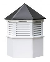 hexagon vinyl cupola with louvers and straight aluminum roof