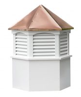 hexagon vinyl cupola with louvers and straight copper roof
