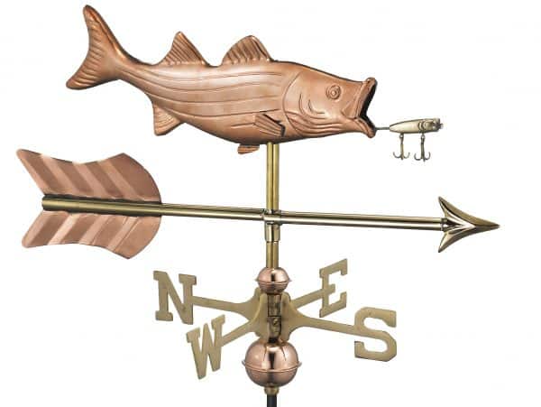 8847par bass with lure and arrow cottage weathervane pure copper